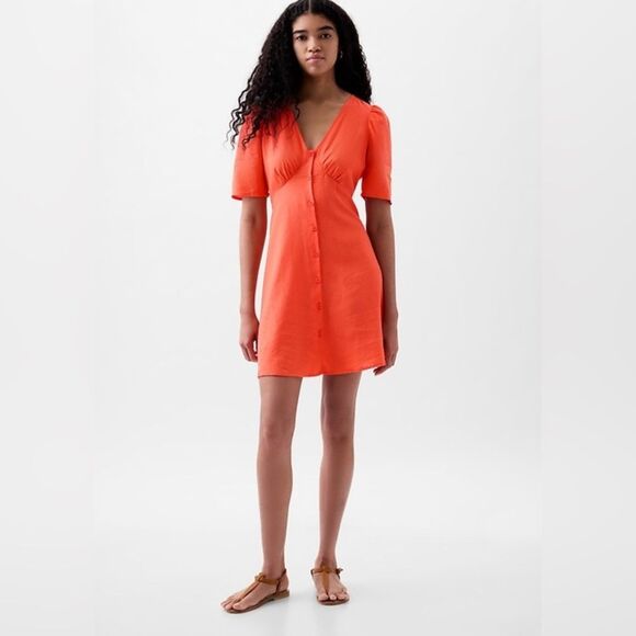 GAP Dresses & Skirts - NWT Gap Linen-Blend Mini Dress Size L Blood Orange Lightweight Summer Dress